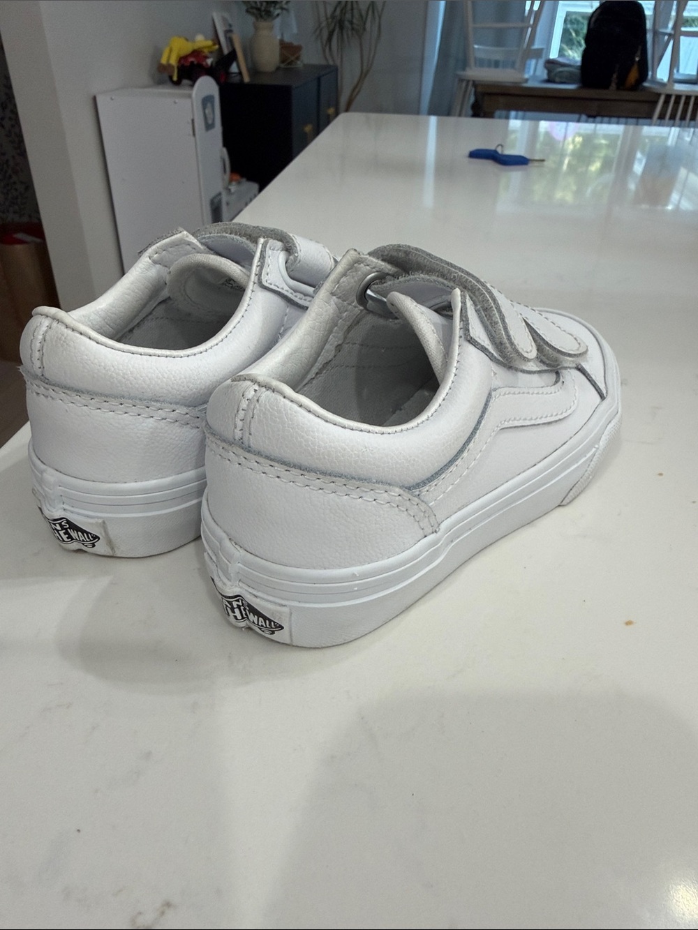 Vans Kids White Leather Velcro Sneakers